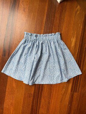 SHEIN Girl's Sz 11-12 Blue with White Flowers / Vines Elastic Waist Skirt